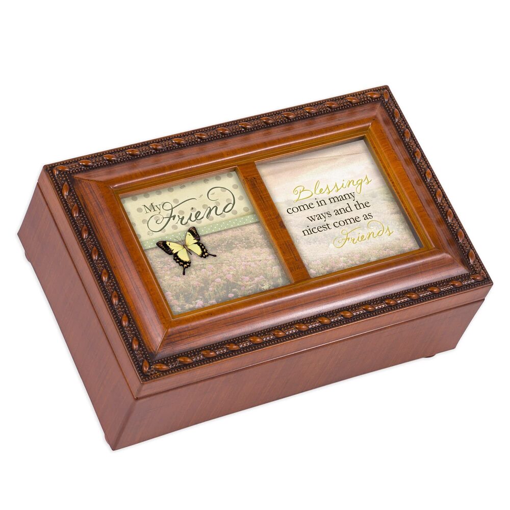 9188 My Friend Blessings Woodgrain Rope Trim Petite Music Box Plays That's
